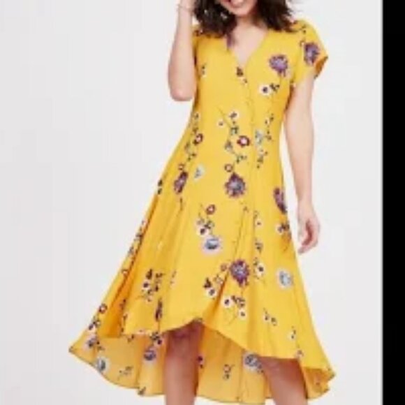 FREE PEOPLE Lost In You Dress in Golden Yellow Floral Size Medium High Low New - Picture 5 of 7